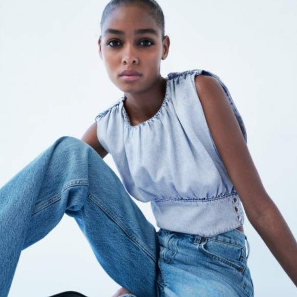 Zara Tops Zara Draped Denim Crop Top Poshmark